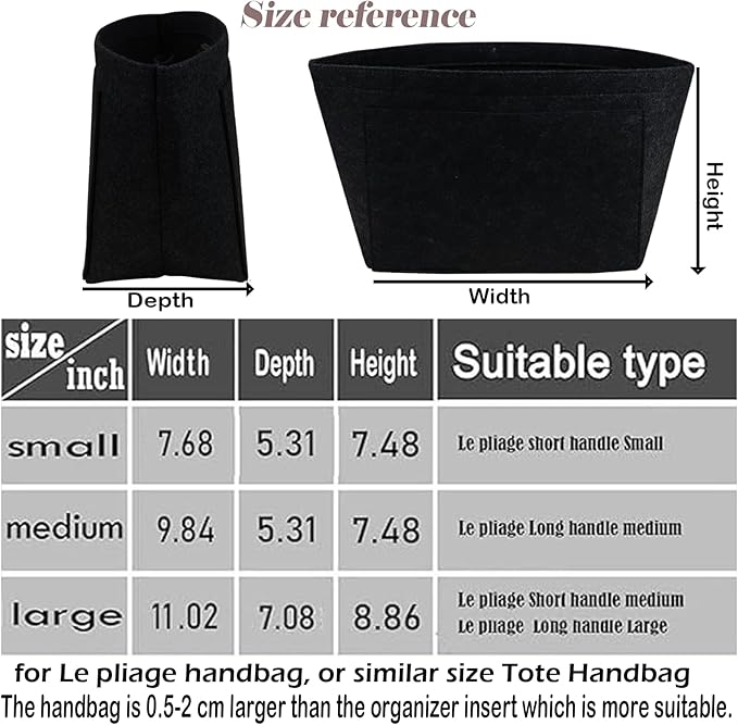 Lckaey Purse Organizer Insert for longchamp organizer insert(Large) Handbags Organizer 1012black2-S, S/8.27*6.7*5.12in