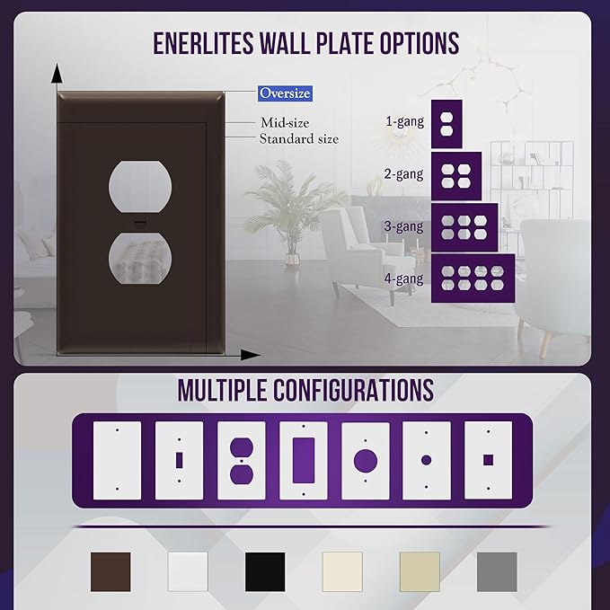 ENERLITES Duplex Receptacle Outlet Wall Plate, Jumbo Electrical Outlet Covers, Gloss Finish, Oversized 1-Gang 5.51" x 3.50", Polycarbonate Thermoplastic, 8821O-BR-10PCS, Brown, 10 Pack