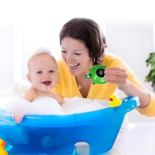 Baby Bath Thermometer with LED Display-Rechargeable Water&Room Temperature Monitor, Floating Toy with Temp Alert, Waterproof for Newborns, Nurseries - Must Have Bath Essentials (Green Tortoise)