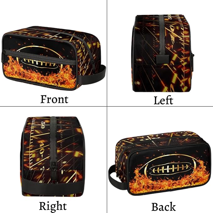Boys Toiletry Bag Sport Theme Rugby in Fire Kids Dopp Kit Waterproof Hanging Wash Bag Cosmetic Bag Medicine Bag for Travel Sports Shower Essential