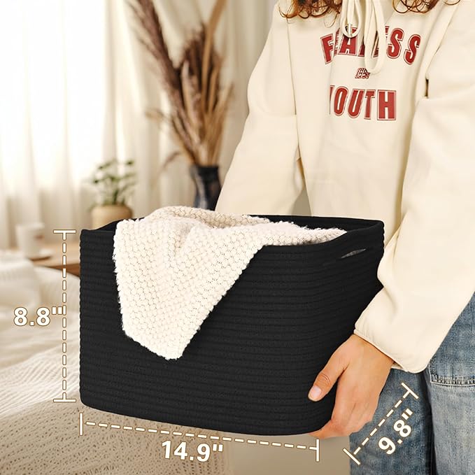 Degeyoyo Woven Storage Baskets, Baskets for Organizing, 3 Pack Woven Basket for Storage, Storage Baskets for Shelf, Towel, Toy, Book, Closet, Baby 15"×10"×9"