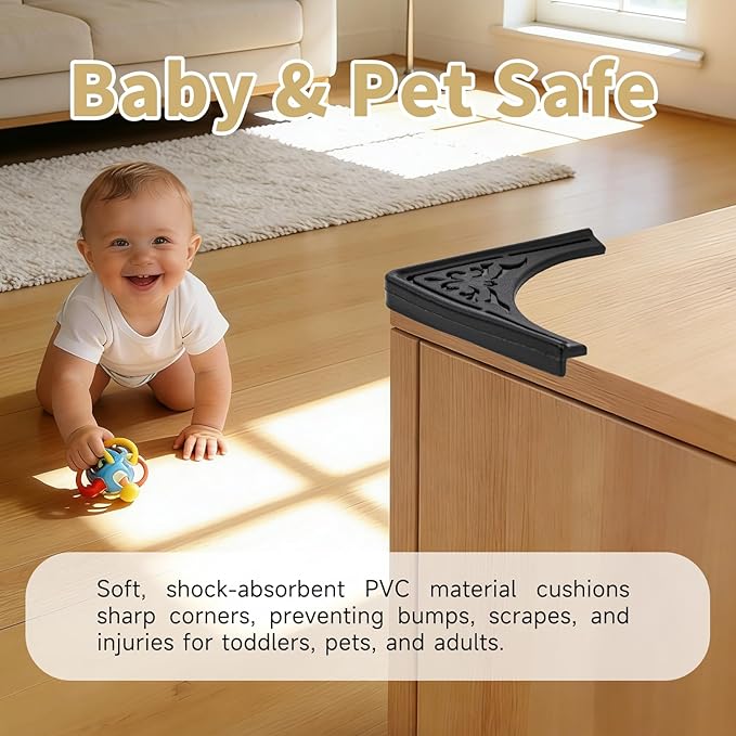 4 Pcs Safety Soft Corner Protectors Guards,Table Corner Protectors Proof Corners and Edge Protectors for Furniture Bookcases Drawers (Soft Black)