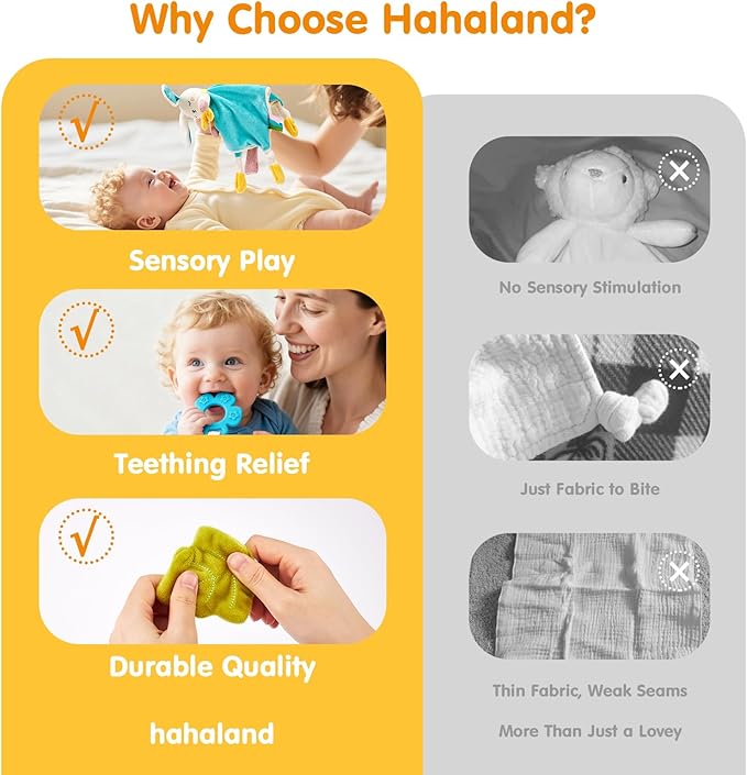 hahaland Baby Lovey Security Blanket, Plush Hanging Sensory Toy with Teether, Rattle & Crinkle for Infant 0-3-6-12 Months, Christmas Set for Boys Girls Snuggle & Play
