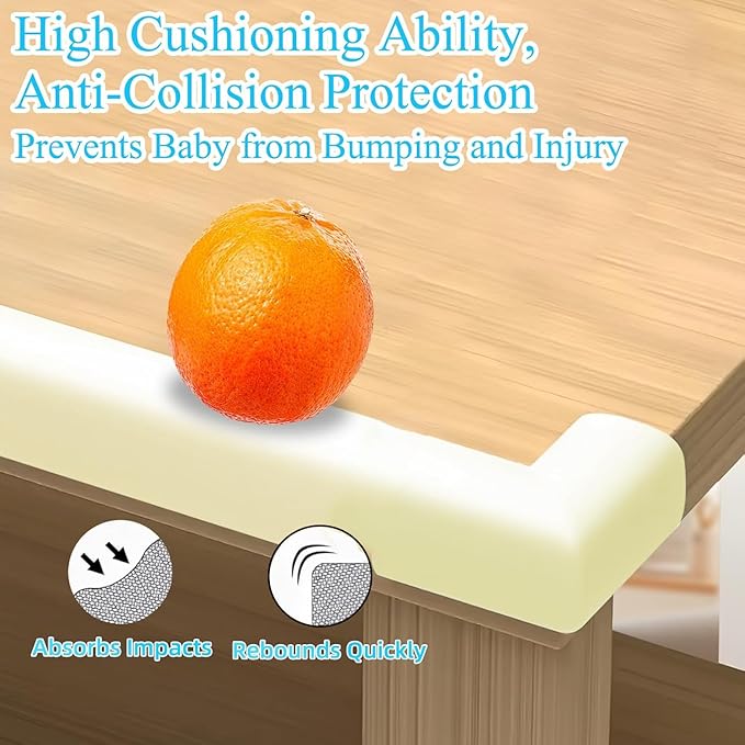 ZOMPAGO Baby Proofing Edge & Corner Protectors, 2 Roll White Foam L-Shape Self-Adhesive Bumper Strip, Soft Shock-Absorbent Wall & Furniture Safety Bumpers for Nursery, Kitchen, Fireplace, Table, Desk