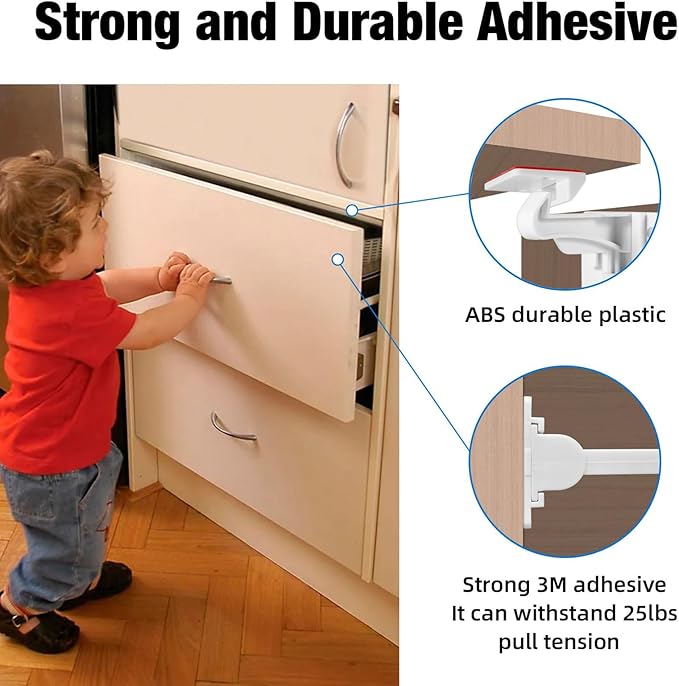 10 Pack Upgraded Invisible Baby Proofing Cabinet Latch Locks – Children Proof Cupboard Drawers Latches, Suitable for Cabinets and Drawers, No Drilling or Tools Required, Adhesive Easy Installation