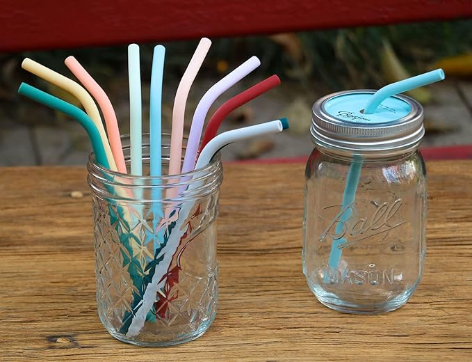 Reusable Thin Short 6.7" Cute Silicone Bendy Straws for Toddlers&Kids&Baby,6 10 12 oz Wine/Yeti Tumbler, Coffee/Cocktail Mug,Soda Cans,Take n toss Cup/BPA FREE-Small Flexible with Brushes