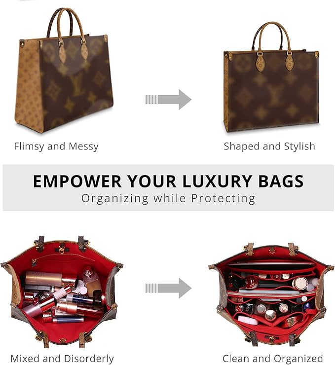 OPPOSHE Purse Organizer Insert for Handbags, Softened Felt Bag Insert Organizer for Tote, Compatible with LV, Coach, MK, Kate Spade, Goyard, Longchamp (Red, Slender Medium)