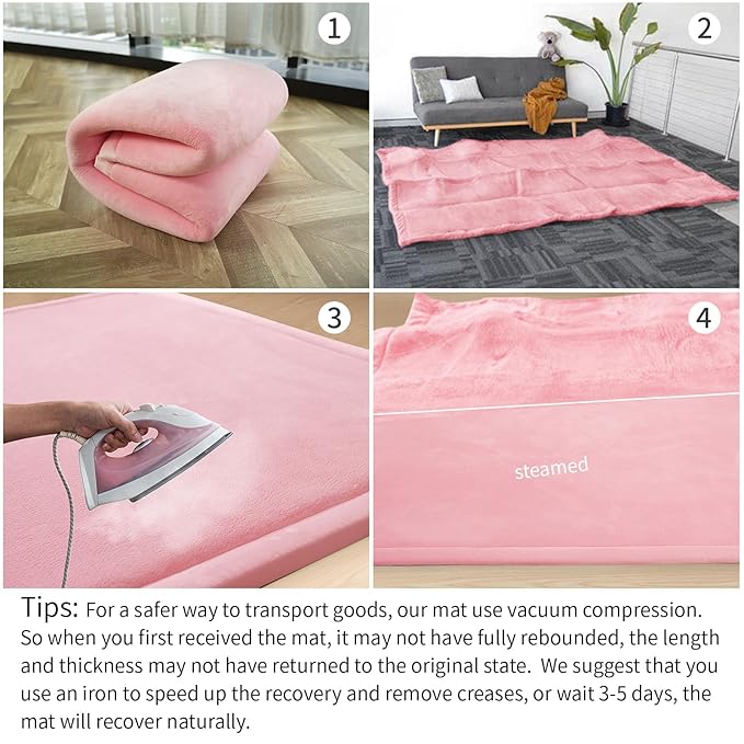 Huloo Sleep 2" Thick Extra Safety Baby Play Mat for Floor,Ultra Soft Elasti-Foam 50x50 Playpen Mat for Toddlers Infant Kids,Non-Slip Backing Safe for Crawling&Tummy Time,Tatami Style (Pink)