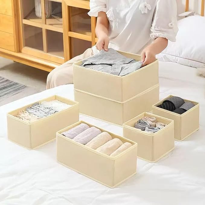 COSDACE Drawer Organizer Clothes,12Pcs Dresser Drawer Organizers Foldable Closet Organization and Storage Dividers for Underwear, Sock, Baby Closet Organizer (Beige)