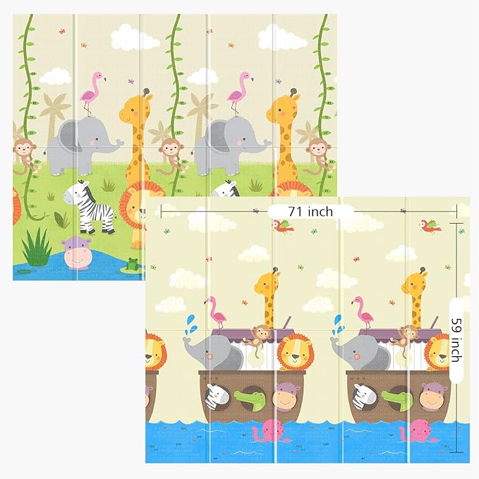 UANLAUO 71x59 Foldable Baby Play Mat for Floor - Thick Foam Kids Play Mat Playmats for Babies and Toddlers, Large Non-Toxic Tummy Time and Crawling Playmat, Reversible Portable Anti-Slip Floor Mats