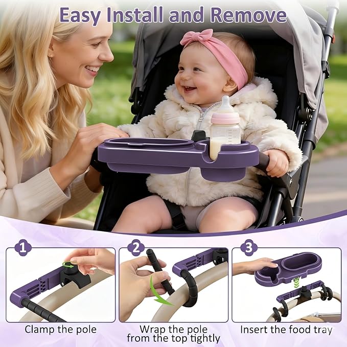 BANGIE 3-in-1 Modular Stroller Snack Tray - Universal Dual-Lock Attachment fits Shopping Carts, Joggers and Bugaboo - Includes 3 Separated Silicone Bowls & Cup Holder - Ideal Gift for Parents