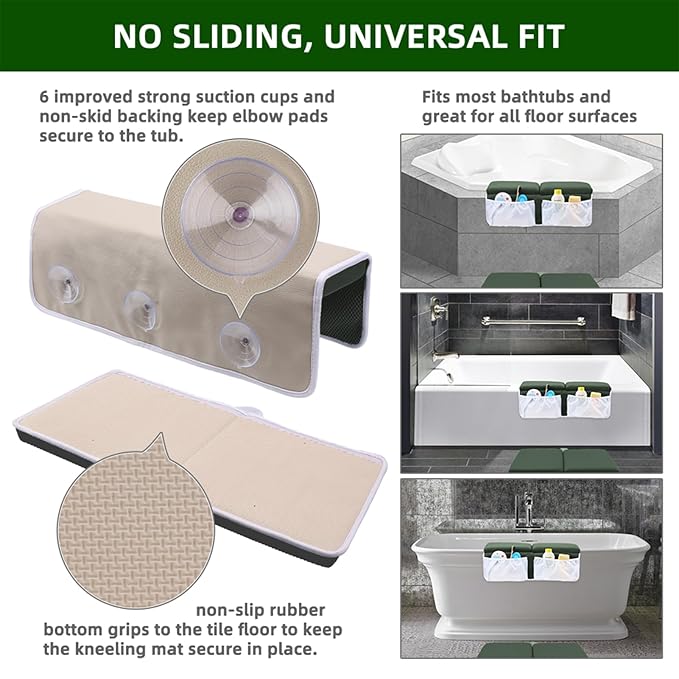 Bath Kneeler and Elbow Rest Set Baby Bath Kneeling Pad, Thick Anti-Slip Bathing Kneeling Mat Cushion Quick Drying Bathtub Knee Saver with Arm Support and Pockets for Bathroom Bathing Time Comfort