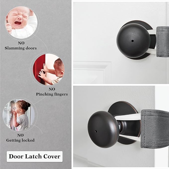 PONY DANCE Velvet Door Silencer Door Closer Cushion - Nursery Door Jammer Latch Covers for Noise Reducing Quiet Doors Baby Toddler Safety, Pack-3, 4 x 2 Inch, Grey