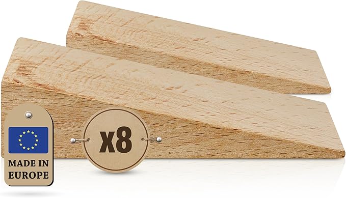 Tolux Wooden Wedges, Hardwood Wedge, Beech Wood Wedge, Wooden Doorstop, Handy Tool in Carpentry, Construction and Various DIY Projects, Size 150x50x40 mm / 5.9x1.97x1.57 in, Pack of 8 pcs