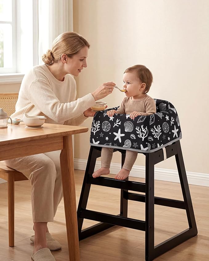 Mamatepe Reusable Baby High Chair Cover with Strap Pads & 2-Point Harness, Waterproof Portable Seat Cover for Restaurant Travel Home, Black