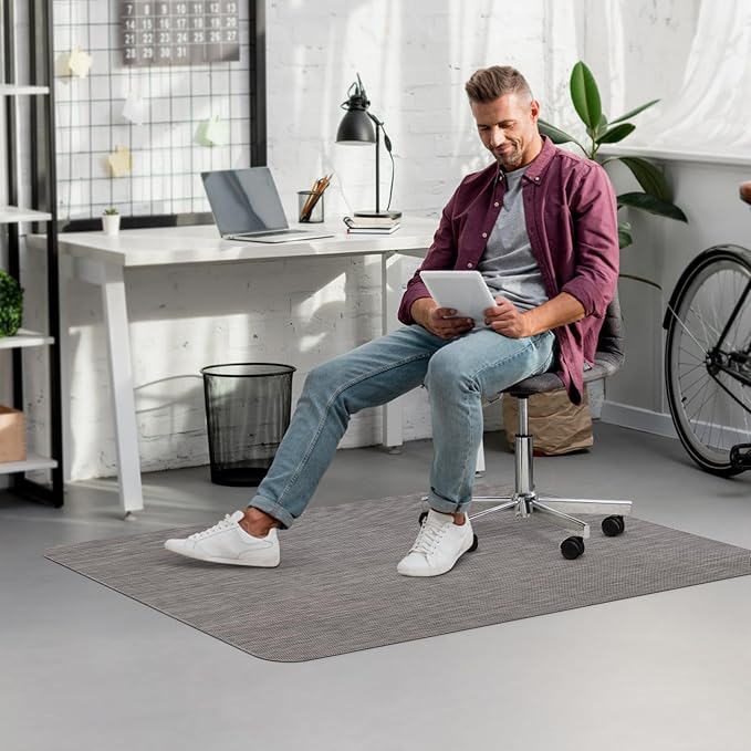 Blvornl Office Chair Mat for Hardwood Floor, 45"x 53" Desk Chair Mat for Hard Wood and Tile Floor, Large Anti-Slip Hard Floor Protector Rolling Chair Mat, PVC Mat Desk Rug for Office Home, Dark Grey