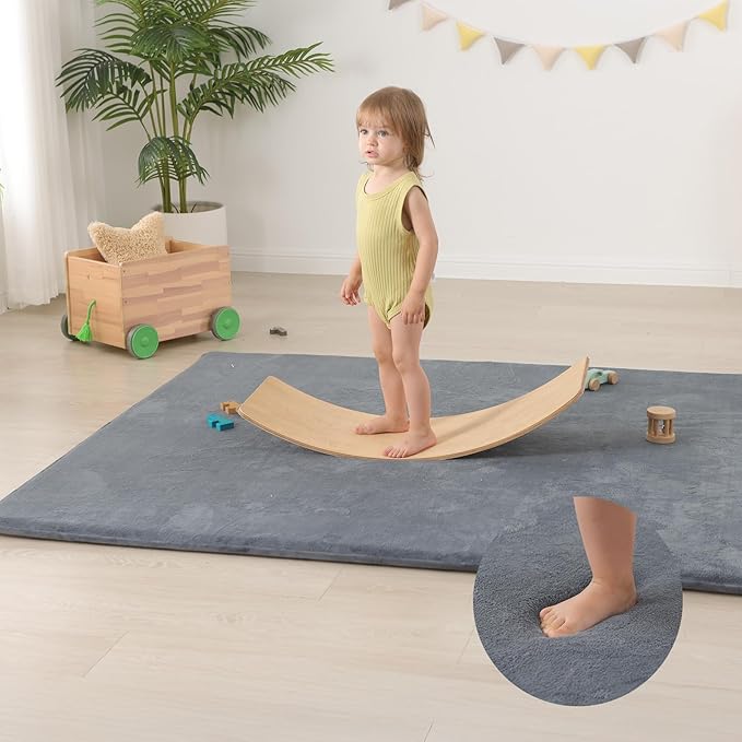 Extra Large 79"×158" Baby Play Mat for Floor,1.3" Thick Elasti Foam Playroom Mat for Toddler,Infant,Kids,Ultra Soft Velvet Classroom Rug,Non Slip Backing Safe for Crawling&Tummy Time（Dark Grey）