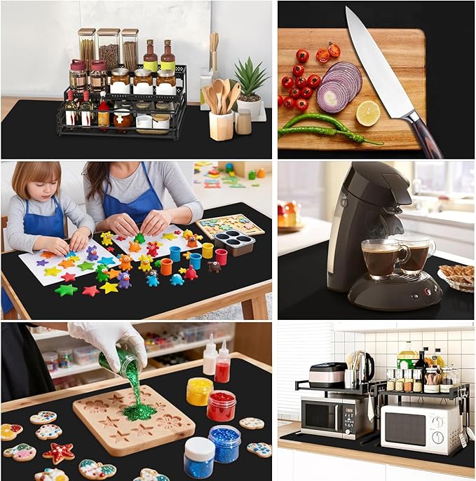 Extra Large Silicone Mat, 31.5x23.6 Inch Heat Resistant Mat for Kitchen Counter, Non Stick Silicone Baking Mat for Dough and Pastry, Thick Silicone placement Countertop Protector, Black countertop mat