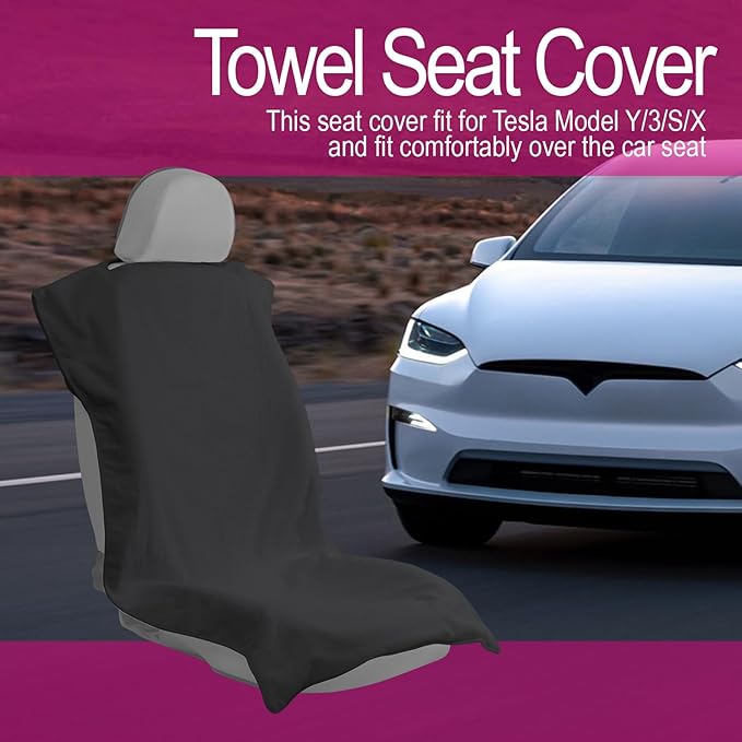 LoyaGour Car Seat Towel Covers Front Seats Protector for Gym and Workout, Automotive Washable Driver Cars Seat Sweat Cover for Dog, Compatible with Tesla Model Y Juniper/3/X/S (Fleece Black, 1Pcs)