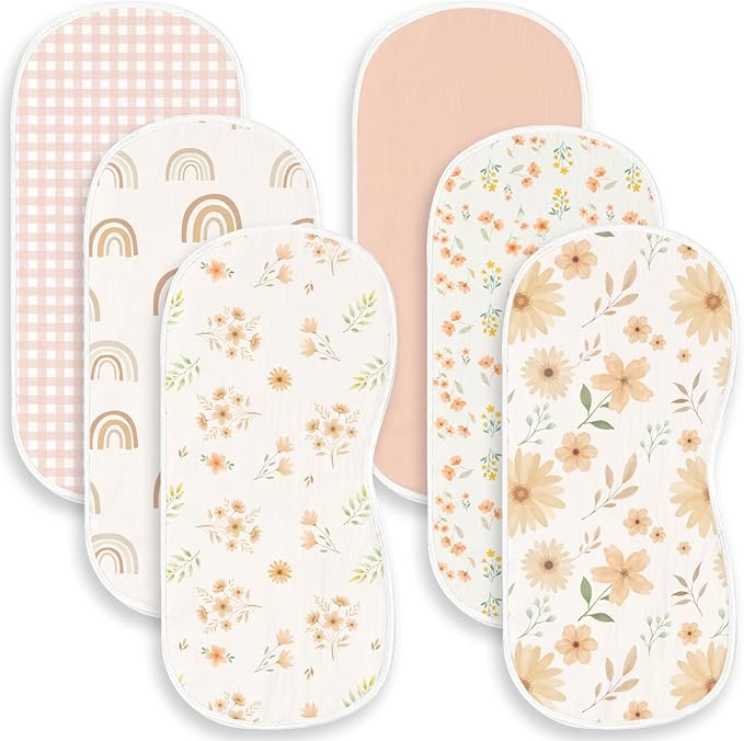 Spriggenix 6 Pack Boho Theme Burp Cloths Baby Girls Boys, Large Cotton Burping Clothes for Newborns Gifts Extra Soft and Absorbent 9.8X19.6inches