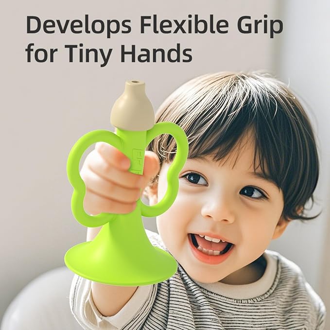 Baby Trumpet Toy 6-12 Months, Silicone Baby Horn Blowing Toy with 2PCS Yellow Green for Teething Sensory Play, Infant Easy Grip Teether Whistle Toys 0-6 Months, Toddlers Newborn Gift