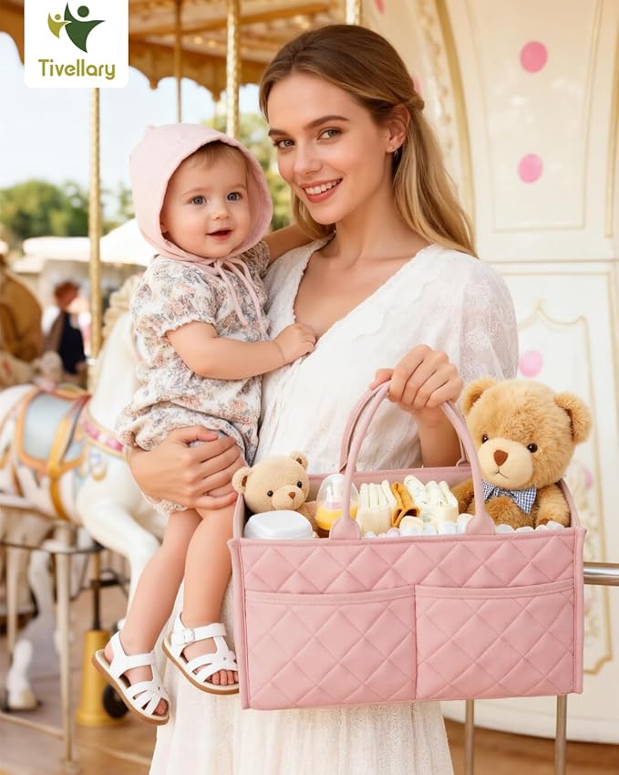 Baby Diaper Caddy Organizer – Spacious Storage Basket for Newborn Essentials, Nursery & Diaper Station, Registry Essential, Dusty Rose