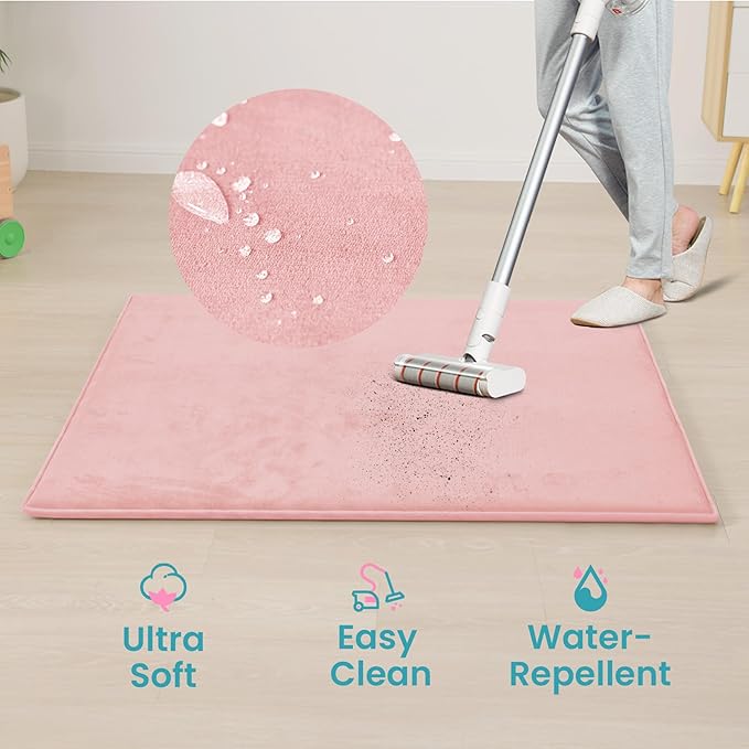 Huloo Sleep Baby Play Mat for Floor,Extra Large 71"×79" Playpen Mat for Toddler,Infant,Kids,1.3" Thick Elasti Foam Non-Slip Nursery Rug,Water Repellent Soft Padded Activity Mats(Pink)