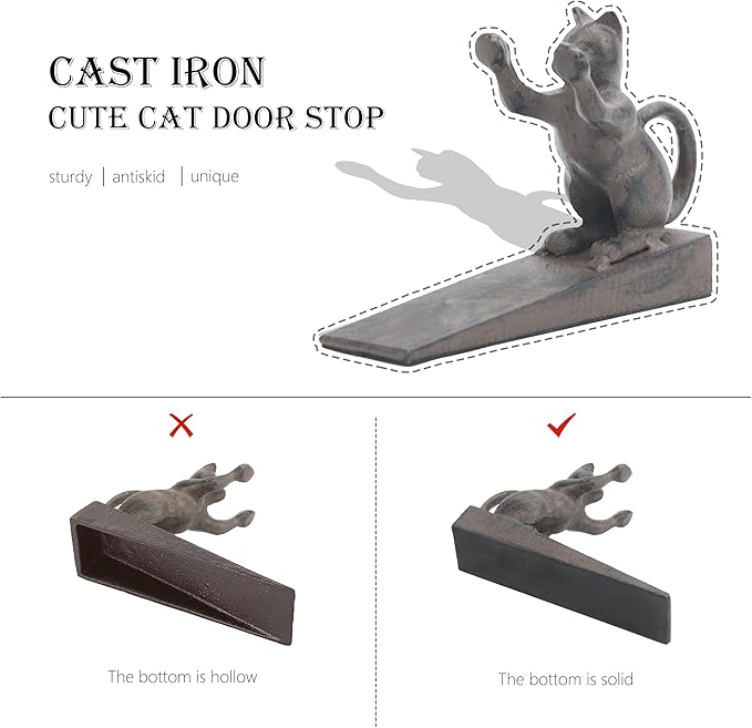 Cat-Shaped Door Stopper for Indoor Use - Non-Scratch Heavy Duty 2.5LB Vintage Cast Iron Cat Door Stopper, Retro-Style Home Accessory for Secure Door Holding