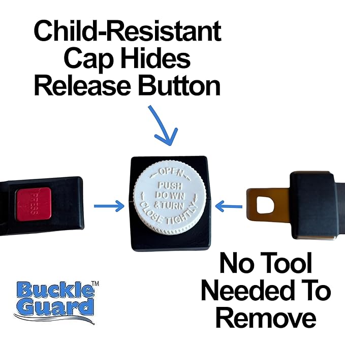 Seat Belt Button Cover Deters Children and Disabled Adults from Unbuckling Seatbelt Buckles in Buses & Commercial Vans, No "Key" Needed to Open Device, for 2-Point Lap Belts (Black)