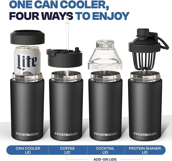 Frost Buddy Universal Can Cooler - Fits all - Stainless Steel Can Cooler for 12 oz & 16 oz Regular or Slim Cans & Bottles - Stainless Steel (Cowabunga)