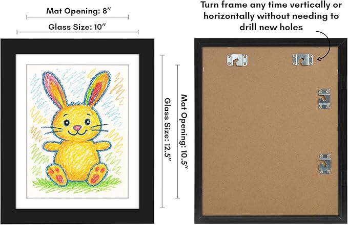 Americanflat Kids Artwork Frame Changeable (Black) - Magnetic Door Holds 100 Art Pieces - 8.5x11 Letter Size Display with Mat or 10x12.5 Without Mat - My Mini Masterpiece