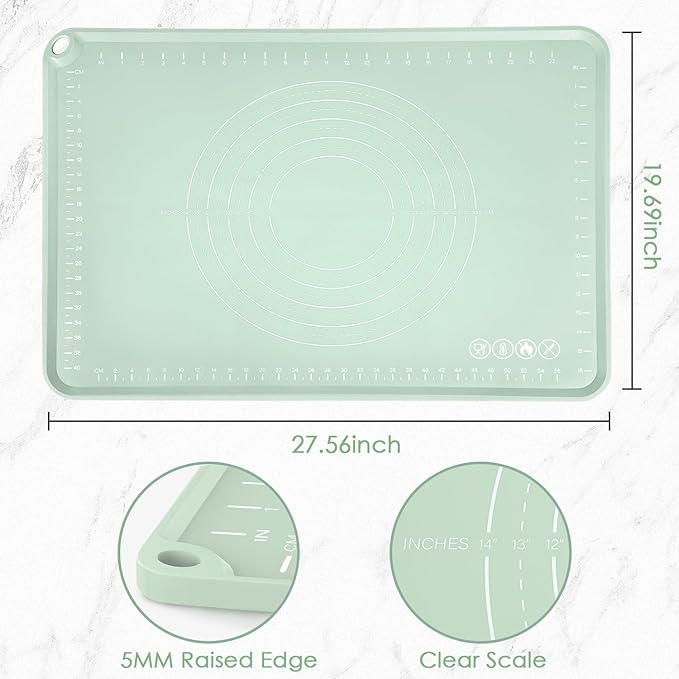 Extra Large Silicone Baking Mat for Countertops, Extra Thick 28" x 20" Non-Slip Pastry Mat with Raised Edges and Measurements, Food-Grade Dough Rolling Sheet for Kneading, Pizza, Bread,Fondant