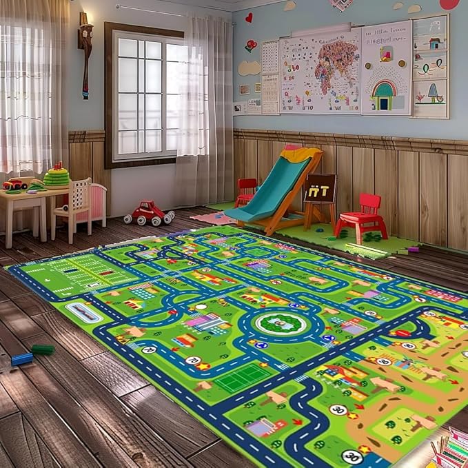 Car Rugs for Kids Toy Cars,Kids Play Rug, Children's City Road Map Mat for Playroom Classroom (78.7X59 Inch)