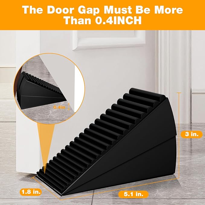 Heavy Duty Metal Door Stop, Strongest Large Adjustable Spring Door Stopper Up to 3 inch Tall, Door Stoppers for Bottom of Door, Stainless Steel Black Rubber Door Wedge for Any Heavy Doors