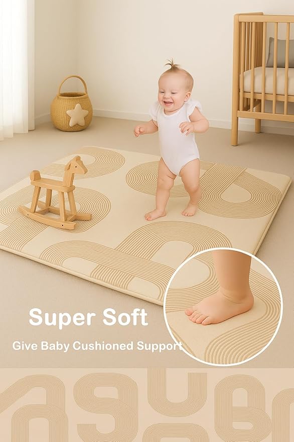 Baby Play Mat for Floor, 1.2″ Thick Foam 50X50 Playpen Mat, Ultra-Soft Velvet for Tummy Time & Crawling, Non-Slip Backing and Easy to Clean, Safe for Infants, Toddlers, and Kids (Geometry)