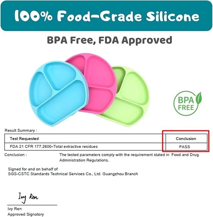 Silikong Suction Plate for Toddlers | BPA Free, 100% Food-Grade Silicone | Microwave, Dishwasher and Oven Safe | Stay Put Divided Baby Feeding Plates (1, Grey)