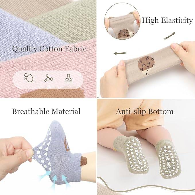 Baby Crawling Knee Pads and Socks with Anti-Slip Grips 10 Pairs Unisex Baby Toddler Nonslip Kneepads & Ankle Socks