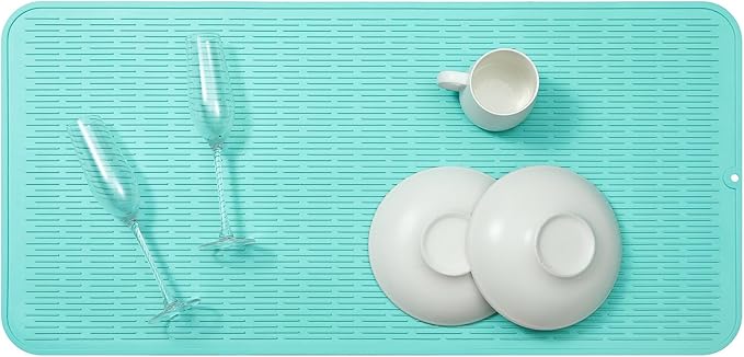 MicoYang Silicone Dish Drying Mat for Multiple Usage,Easy clean,Eco-friendly,Heat-resistant Silicone Mat for Kitchen Counter or Sink,Refrigerator or Drawer Liner Mint 5XL 36inches x 18inches