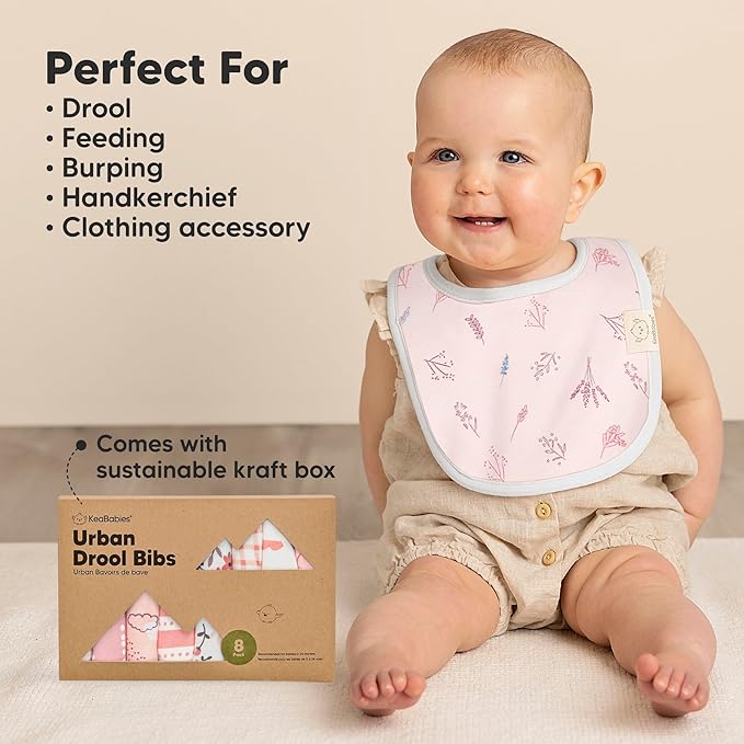 8-Pack Organic Baby Bibs for Boys, Girls - Soft Cotton Drooling and Teething Bibs for Baby Girl & Boy, Extra Absorbent, Easy to Clean & Put On for Toddler, Newborn, Infant 0-24 Months (Prism)
