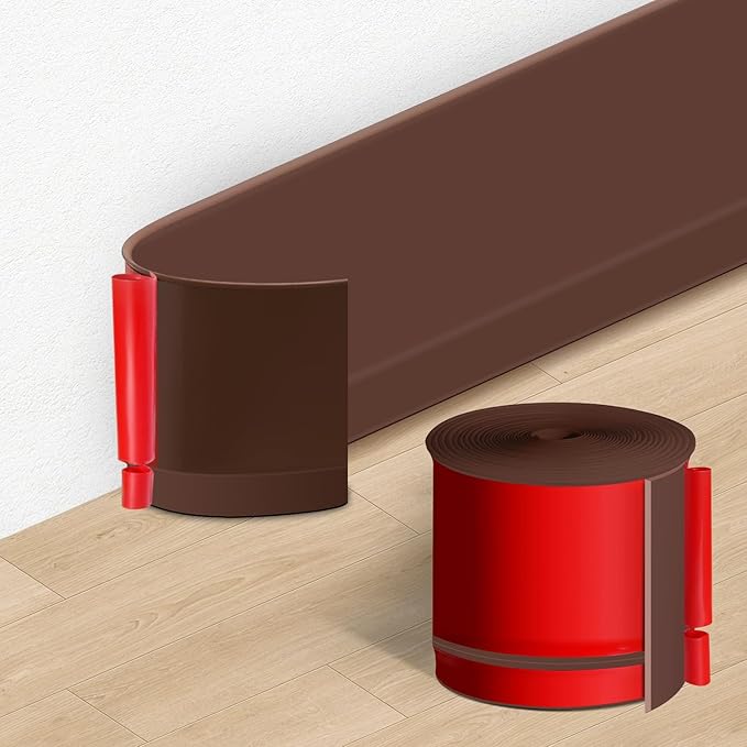 YYGCL Flexible Baseboard Molding Trim 3 Inch(W) x 20 Feet(L) Self Adhesive Vinyl Wall Base Peel and Stick Cove Base,Rubber Wall Base. (Brown)