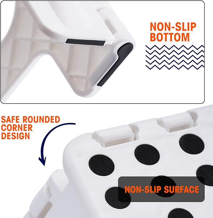 Korpai 11" Folding Step Stool for Adults and Kids Holds Up to 300 lbs,Non-Slip Folding Stools with Portable Handle, Compact Plastic Foldable Step Stool for Bathroom,Bedroom, Kitchen,White,1PC