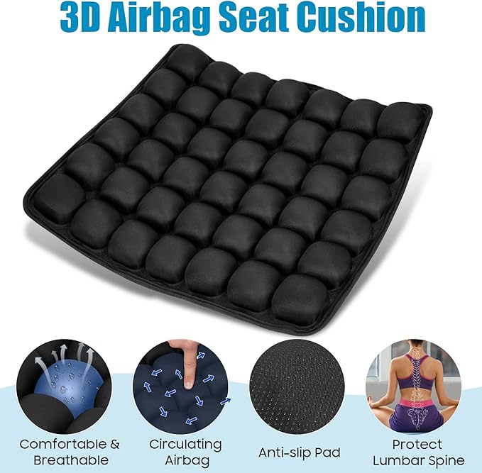 Kimburg 3D Inflatable Seat Cushion, Pressure Relief Design, Protect Lumbar Spine, Portable Travel Seat Cushion Wheelchair Pad for Car Seat, Office Chair, Wheelchair, Stadium