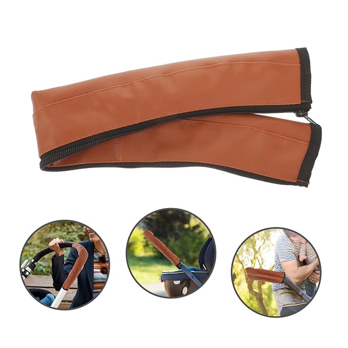 MERRYHAPY Leather Stroller Handle Cover with Zipper Universal Baby Stroller Handlebar Gloves Sleeve Easy to Clean Protective Handle Wrap for Prams 20.5In Length