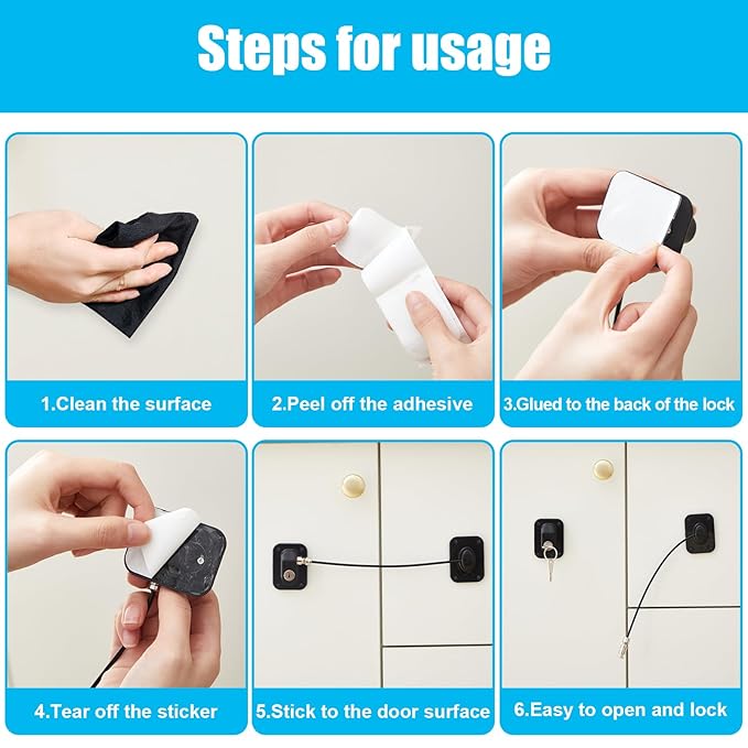 Hotop 4 Pack Fridge Cabinet Locks for Kids with Keys Self Adhesive Child & Baby Toddlers Proofing Mini Safety Locks for Refrigerator Deep Freezer Drawers Doors Latch(Black)