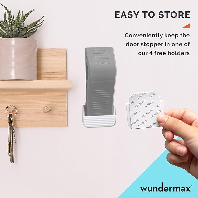 Wundermax Rubber Door Stoppers for Bottom of Door Stop - Pack of 3 Rubber Wedge for Carpet, Hardwood, Concrete, and Tile - Home Improvement Accessories - Gray