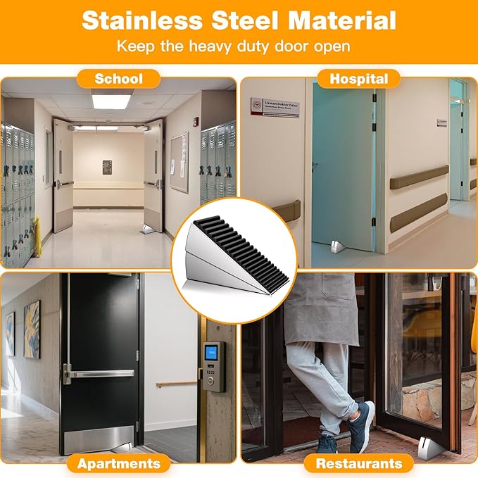Heavy Duty Metal Door Stop, Strongest Large Adjustable Spring Door Stopper Up to 3 inch Tall, Door Stoppers for Bottom of Door, Stainless Steel Silver Rubber Door Wedge for Any Heavy Doors