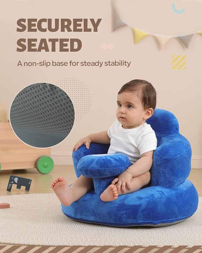 AGITVPS Velvet-Covered Inflatable Baby Seat with Built-in Pump | A Supportive Bumbo Seat for Babies 3-36 Months | Perfect for Learning to Sit, Feeding, Floor Time & Camping (Velvet Tray-Blue)