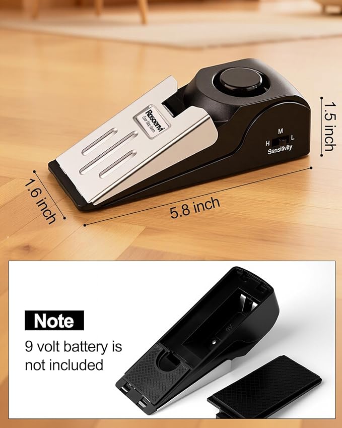 2 Pack Door Stop Alarm, Door Stopper with 120DB Security Alarm, Floor Wedge Door Stop Siren, Door Security Devices for Traveling, Apartment, Hotel and Home, Black