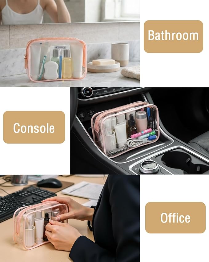 Buminee Clear Pouch Small, Makeup Bag, 6.6"x2.3"x4.7" TSA Approved Toiletry Bag, Clear Travel Bags for Toiletries, Cosmetic Bag for Women-9 Pack