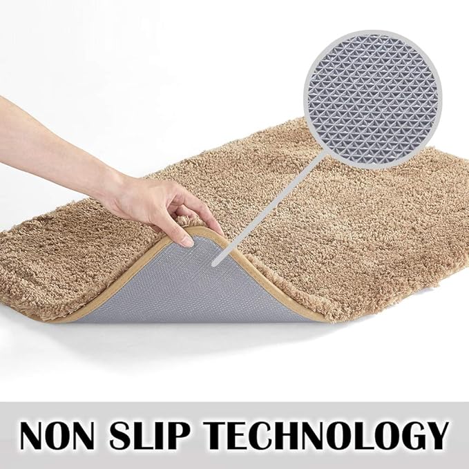 Suchtale Bathroom Contour Rug Non Slip Bath Mat Water Absorbent Soft Microfiber Shaggy Bathroom Mat Machine Washable Bath Rug for Bathroom Thick Plush U Shape Toilet Rug (20 x 24, Sand)